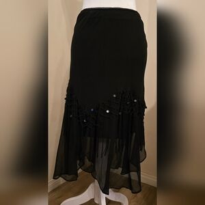 Lola Black Asymmetrical Embellished Midi Skirt